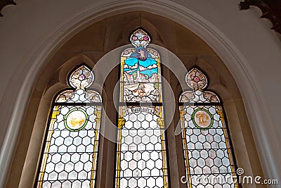Ancient stained glass inside New Town Hall Editorial Stock Photo