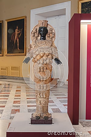 August 6, 2023 - Naples, Italy. Statue of Artemis of Ephesus Editorial Stock Photo