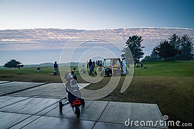 People play golf on Bandon Dunes Sheep Ranch course, Oregon Editorial Stock Photo