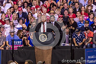 AUGUST 22, 2017, PHOENIX, AZ U.S. President Donald J. Trump speaks to crowd of supporters at the. Enthusiastic, 2016 Presidenti Editorial Stock Photo