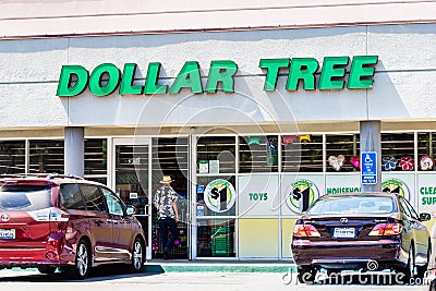 August 25, 2019 Pleasanton / CA / USA - Dollar Tree store entrance; Dollar Tree Stores, Inc., is an American chain of discount Editorial Stock Photo
