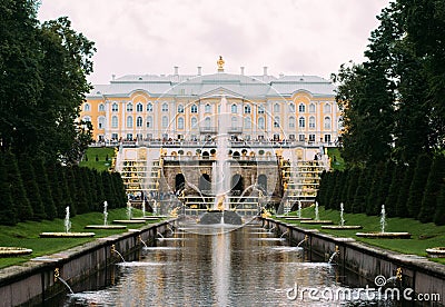05 August, 2016, Saint-Petersburg, Russia - Grand Peterhof Palace, the Grand Cascade Editorial Stock Photo