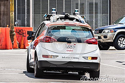 August 10, 2019 San Francisco / CA / USA - Cruise owned by General Motors self driving vehicle performing tests on the city Editorial Stock Photo