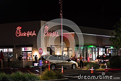 August 29, 2020 San Jose / CA / USA - Chick-fil-A location in south San Francisco bay area; Chick-fil-A is the largest American Editorial Stock Photo