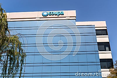 August 24, 2019 San Mateo / CA / USA - Coupa headquarters in Silicon Valley; Coupa Software is a global technology platform for Editorial Stock Photo