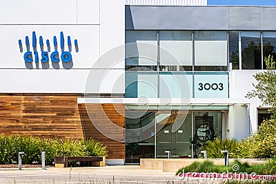 August 7, 2019 Santa Clara / CA / USA - CISCO IoT Cloud business unit formerly Jasper Technologies, Inc offices in Silicon Editorial Stock Photo