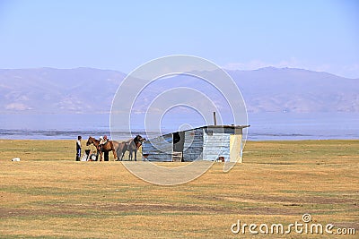 August 23 2023 - Song kol lake, Kyrgyzstan: nomad people live their ordinary life on the summer pasture Editorial Stock Photo