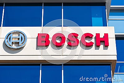 August 7, 2019 Sunnyvale / CA / USA - Bosch logo at their headquarters in Silicon Valley; Robert Bosch GmbH is a German Editorial Stock Photo