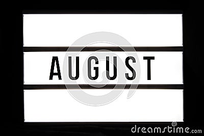 AUGUST text in a light box Stock Photo