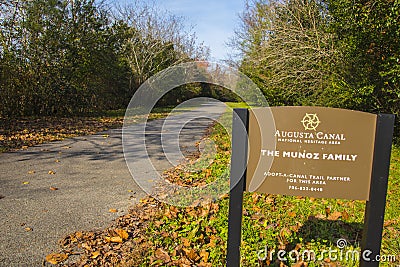 Augusta Canal Trail River The Munoz Family sign Editorial Stock Photo