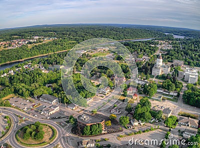 Augusta is the Capitol of Maine. Aerial View taken from Drone in Stock Photo