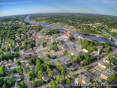Augusta is the Capitol of Maine. Aerial View taken from Drone in Stock Photo