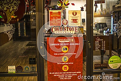 Cold Stone Ice Cream parlor entrance sign covid-19 Editorial Stock Photo