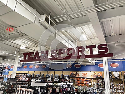 Sporting Goods retail store interior Team Sports sign Editorial Stock Photo