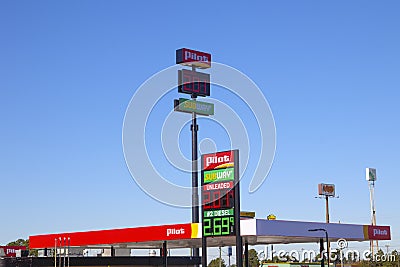 Gas sign and price at the Pilot retail convenience store on Bel Air road Editorial Stock Photo