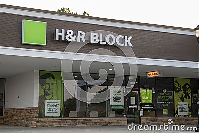 H R retail tax office block building sign and entrance Editorial Stock Photo