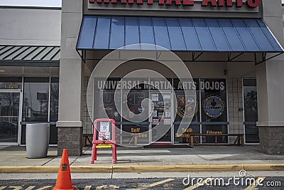 A martial arts dojo with a lot of covid-19 warning signs Editorial Stock Photo