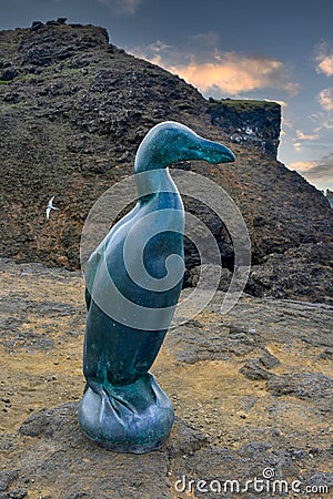 Auk sculpture at the coast in Baejarfell Editorial Stock Photo