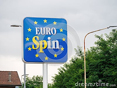 AULLA, MASSA CARRARA, ITALY - JULY 10, 2019: Eurospin discount store sign with logo. The chain is currently expanding in Editorial Stock Photo