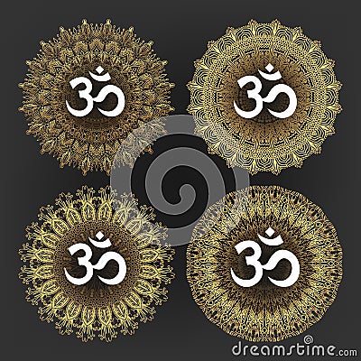 Aum Symbol Of Hindu Deity God Shiva Set Vector Vector Illustration