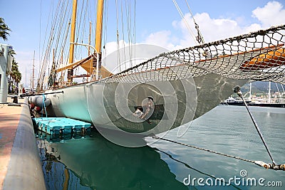 The auric shooner `Invader` moored at the Marina di Genova Aeroporto Italy Editorial Stock Photo