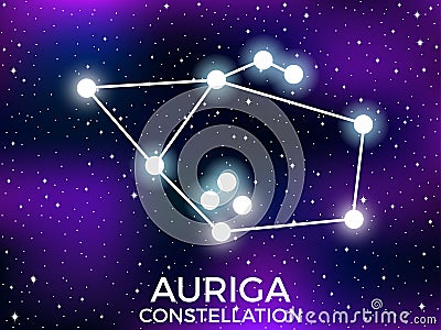 Auriga constellation. Starry night sky. Cluster of stars and galaxies. Deep space. Vector Vector Illustration