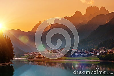 Auronzo Di Cadore Sunset Stock Photo