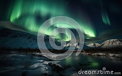 Aurora Above the Arctic Mountains Stock Photo