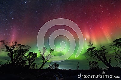 aurora australis, with a view of the southern sky and stars Stock Photo
