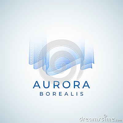 Aurora Borealis Abstract Vector Sign, Emblem or Logo Template. Premium Quality Northern Lights Symbol in Blue Colors Vector Illustration