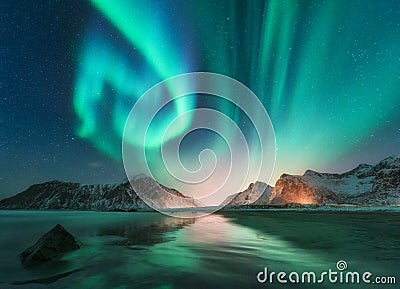 Aurora borealis in Lofoten islands, Norway Stock Photo