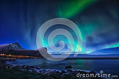 Aurora borealis on sky in Norway Stock Photo