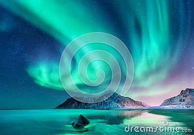 Aurora borealis. Northern lights in Lofoten islands, Norway Stock Photo