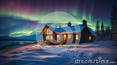 Aurora Love: A Romantic Stroll Under the Northern Lights Stock Photo