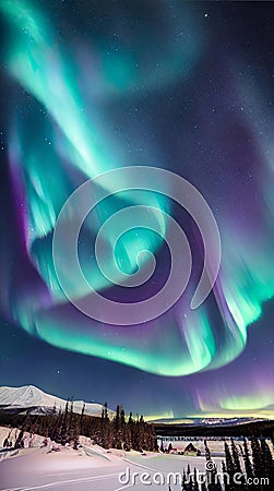 Aurora northern southern lights illustration Artificial intelligence artwork generated Cartoon Illustration