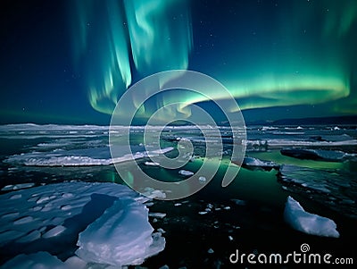 Captivating Aurora above icy wonderland Stock Photo