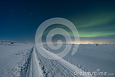 Aurora over road Stock Photo