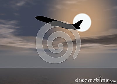 Aurora sea plane - Sunset above the horizon Stock Photo