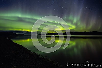 Magical night at Morley Lake that lies between borders of British Columbia and Yukon, Canada, North America Stock Photo