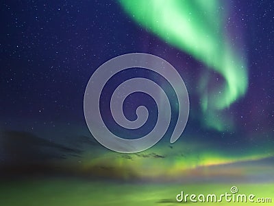 Aurora borealis starry sky shining light colorful green blue background Stock Photo
