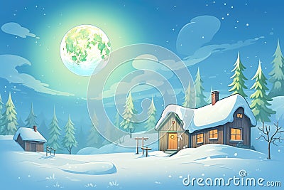 auroral full moon casting light on snow Stock Photo