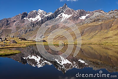 Ausangate Andes mountains in Peru and lake Stock Photo