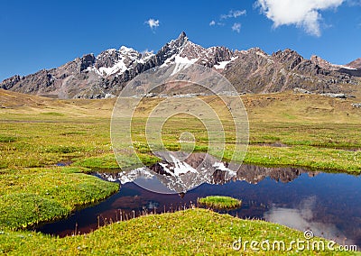 Ausangate Andes mountains in Peru and lake Stock Photo