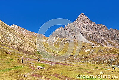 Ausangate trek trekking trail Andes Peru Editorial Stock Photo