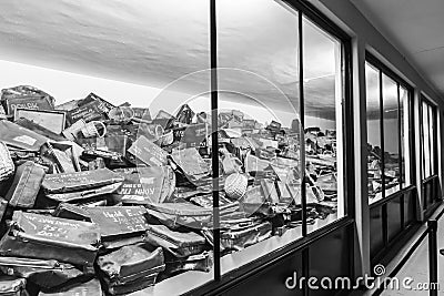 Auschwitz and Auschwitz-Birkenau, the Nazi death camp, black and white photos, memorial site Editorial Stock Photo