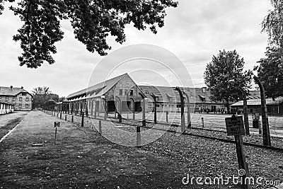 Auschwitz and Auschwitz-Birkenau, the Nazi death camp, black and white photos, Editorial Stock Photo