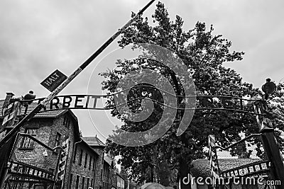 Auschwitz and Auschwitz-Birkenau, the Nazi death camp, black and white photos, Editorial Stock Photo