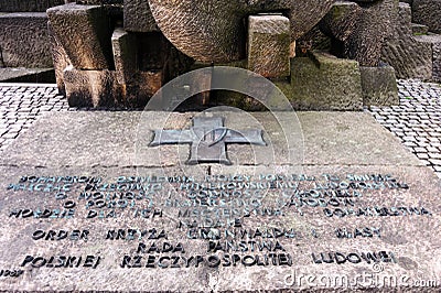 Auschwitz II - Birkenau international monument Polish plaque Editorial Stock Photo