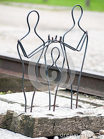 Auschwitz II Birkenau, Poland, November 4, 2014 Sculpture symbolizing the separation of families Editorial Stock Photo