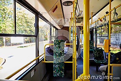 AUSCHWITZ, Poland - September 30, 2018: Bus in The biggest concentration camp Auschwitz in Europe during World War II Editorial Stock Photo